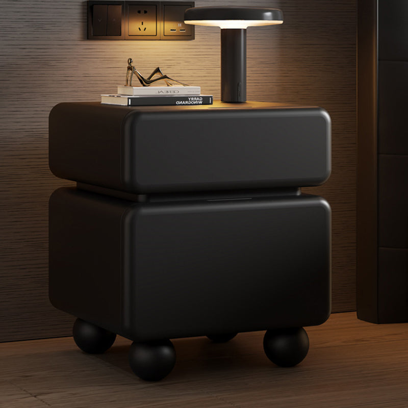 Mesita de noche moderna minimalista rectangular de madera contrachapada multicapa de pino macizo con acero inoxidable y 2 cajones para dormitorio 
