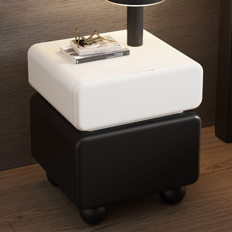 Mesita de noche moderna minimalista rectangular de madera contrachapada multicapa de pino macizo con acero inoxidable y 2 cajones para dormitorio 