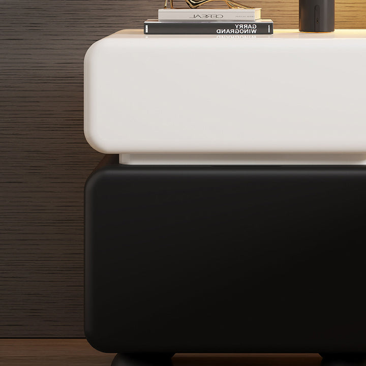 Mesita de noche moderna minimalista rectangular de madera contrachapada multicapa de pino macizo con acero inoxidable y 2 cajones para dormitorio 