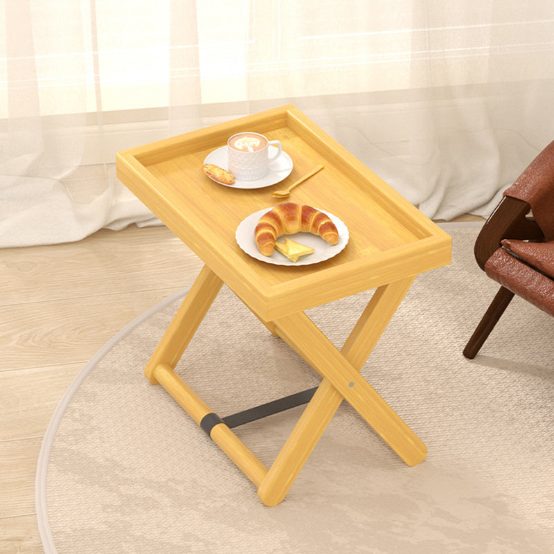 Modern Minimalist Rectangular Bamboo Engineered Panel Synthetic Rattan Foldable Side Table 1-Tier For Living Room