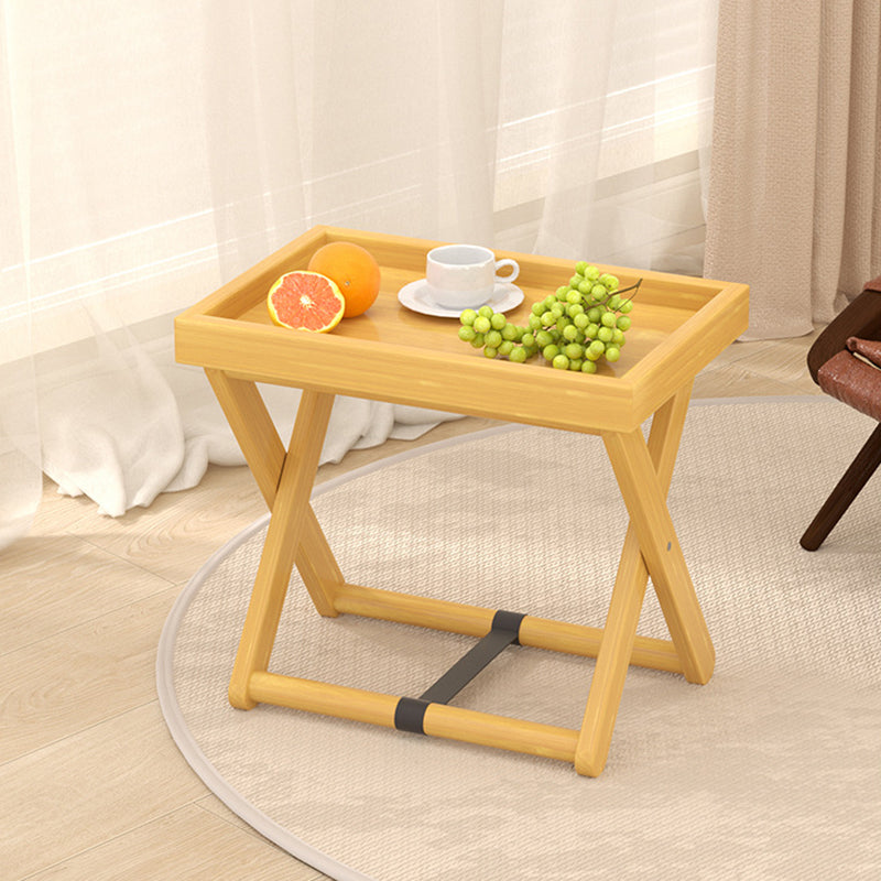 Modern Minimalist Rectangular Bamboo Engineered Panel Synthetic Rattan Foldable Side Table 1-Tier For Living Room