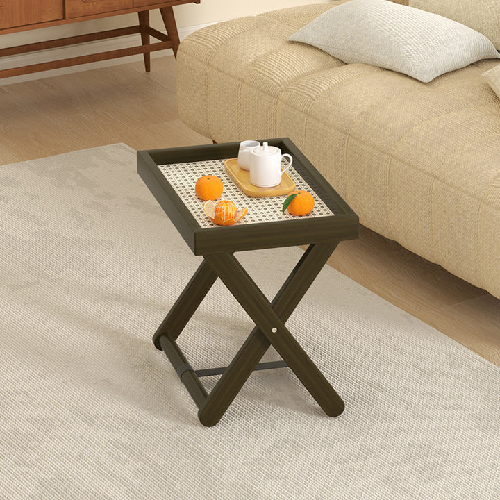 Modern Minimalist Rectangular Bamboo Engineered Panel Synthetic Rattan Foldable Side Table 1-Tier For Living Room