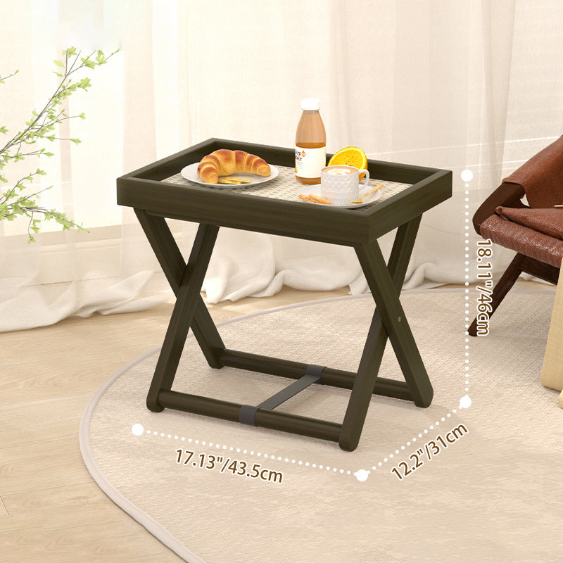 Modern Minimalist Rectangular Bamboo Engineered Panel Synthetic Rattan Foldable Side Table 1-Tier For Living Room