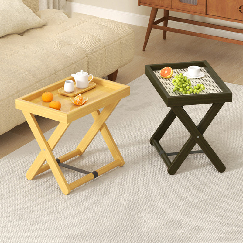 Modern Minimalist Rectangular Bamboo Engineered Panel Synthetic Rattan Foldable Side Table 1-Tier For Living Room