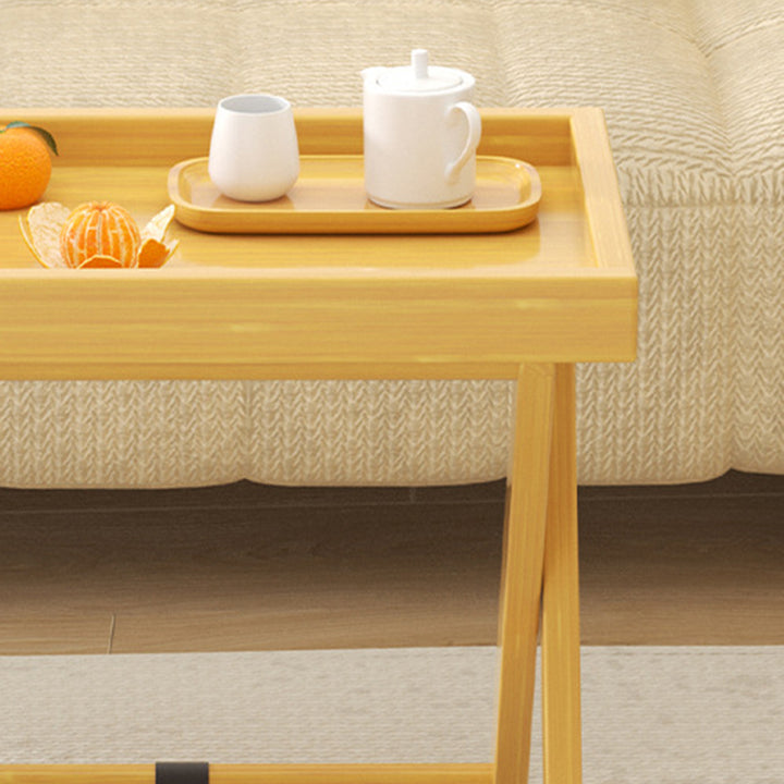 Modern Minimalist Rectangular Bamboo Engineered Panel Synthetic Rattan Foldable Side Table 1-Tier For Living Room