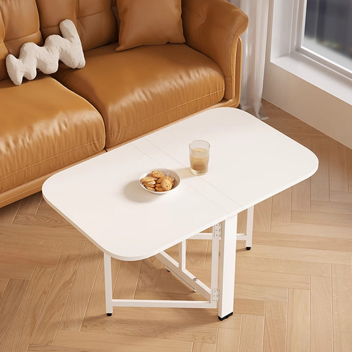Mesa de centro plegable rectangular moderna y minimalista de tablero de partículas y acero al carbono de 1 nivel para sala de estar 