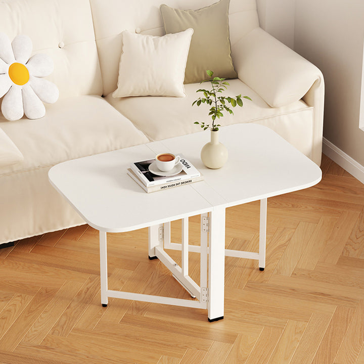 Mesa de centro plegable rectangular moderna y minimalista de tablero de partículas y acero al carbono de 1 nivel para sala de estar 