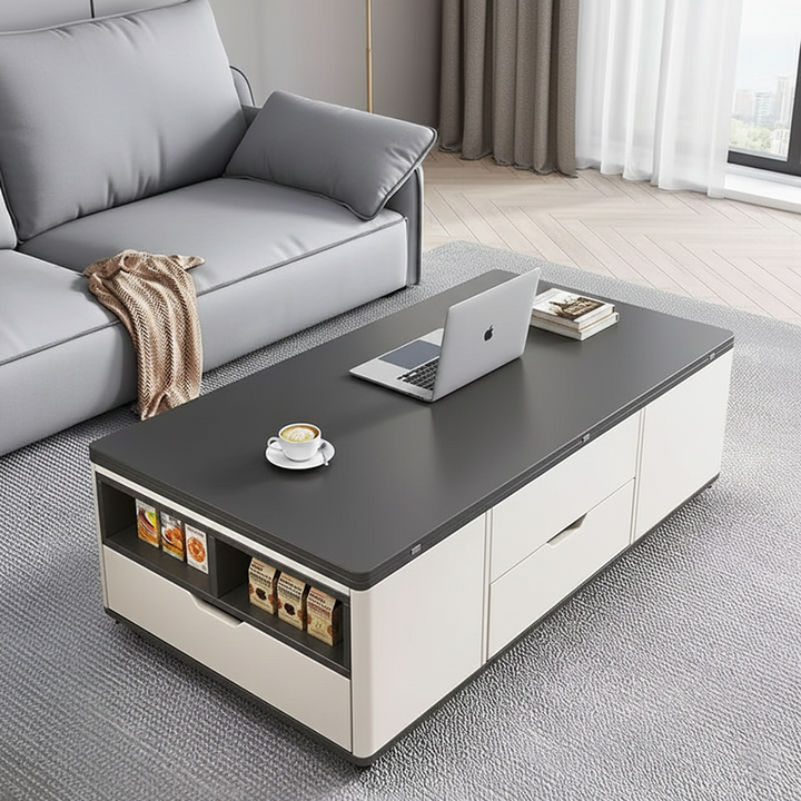 Table basse contemporaine créative rectangulaire pliable, hauteur réglable, plateau en pierre, bois massif, écologique, à 3 tiroirs pour salon 