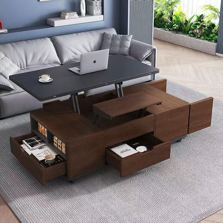 Table basse contemporaine créative rectangulaire pliable, hauteur réglable, plateau en pierre, bois massif, écologique, à 3 tiroirs pour salon 