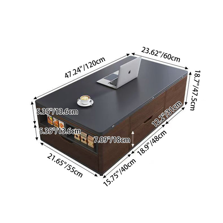 Table basse contemporaine créative rectangulaire pliable, hauteur réglable, plateau en pierre, bois massif, écologique, à 3 tiroirs pour salon 