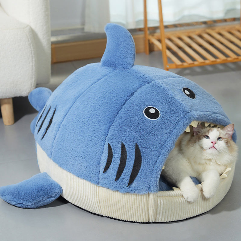 Lit contemporain créatif Petit requin lit pour chat en fourrure de lapin en coton PP lit pour chien pour chambre à coucher 