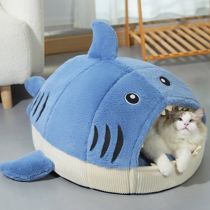 Lit contemporain créatif Petit requin lit pour chat en fourrure de lapin en coton PP lit pour chien pour chambre à coucher 