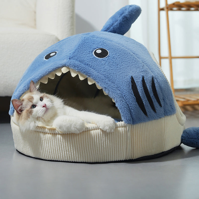 Lit contemporain créatif Petit requin lit pour chat en fourrure de lapin en coton PP lit pour chien pour chambre à coucher 