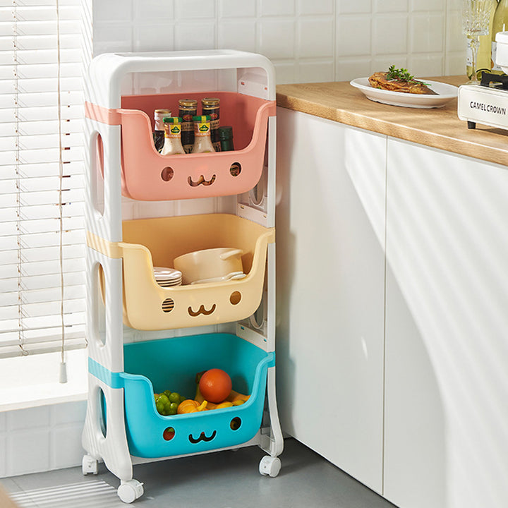 Contemporary Creative Rectangular Cat-Shaped Kids PP Storage Shelf 2/3/4 Tier For Living Room