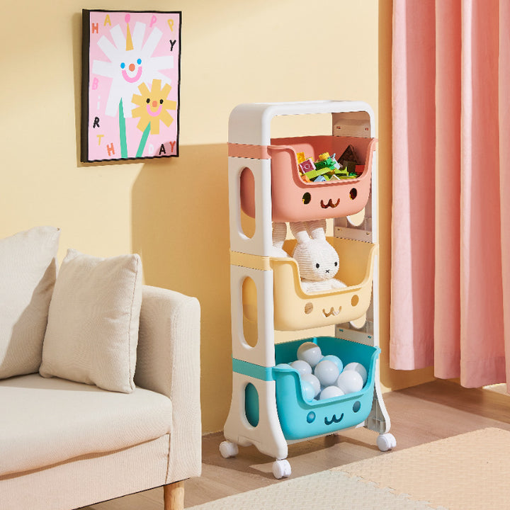 Contemporary Creative Rectangular Cat-Shaped Kids PP Storage Shelf 2/3/4 Tier For Living Room