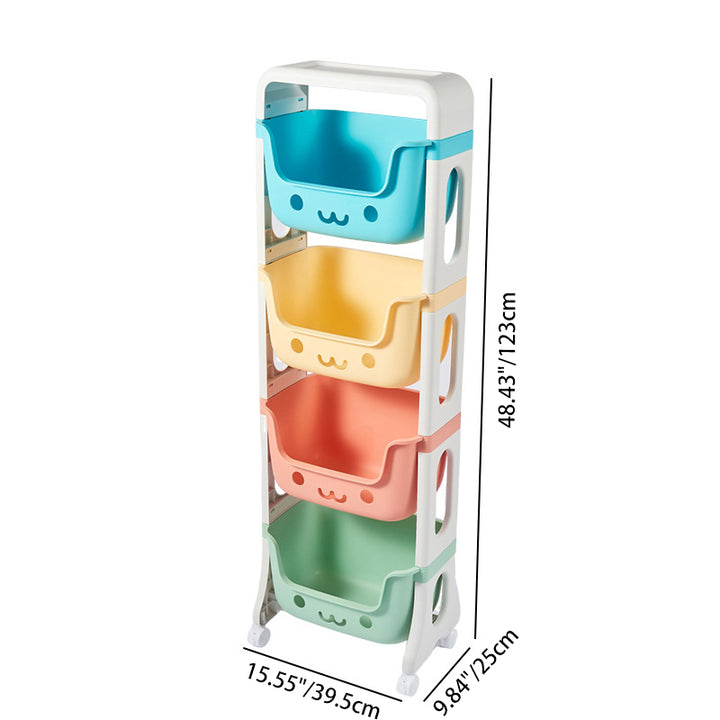 Contemporary Creative Rectangular Cat-Shaped Kids PP Storage Shelf 2/3/4 Tier For Living Room