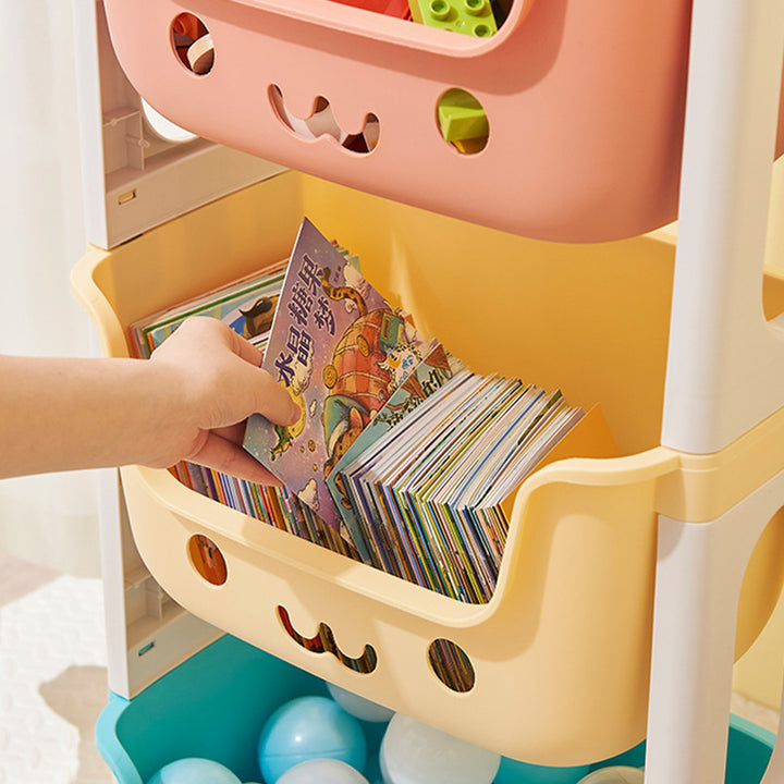 Contemporary Creative Rectangular Cat-Shaped Kids PP Storage Shelf 2/3/4 Tier For Living Room