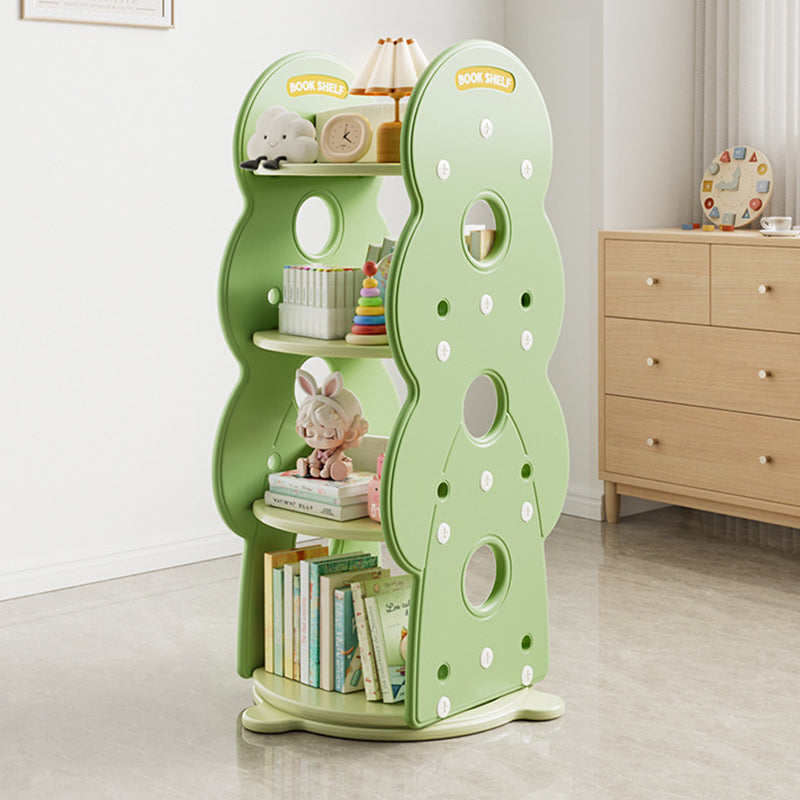 Contemporary Creative Rectangular Christmas Tree HDPE Rotatable Kids Bookshelf 4-Tier For Home Office