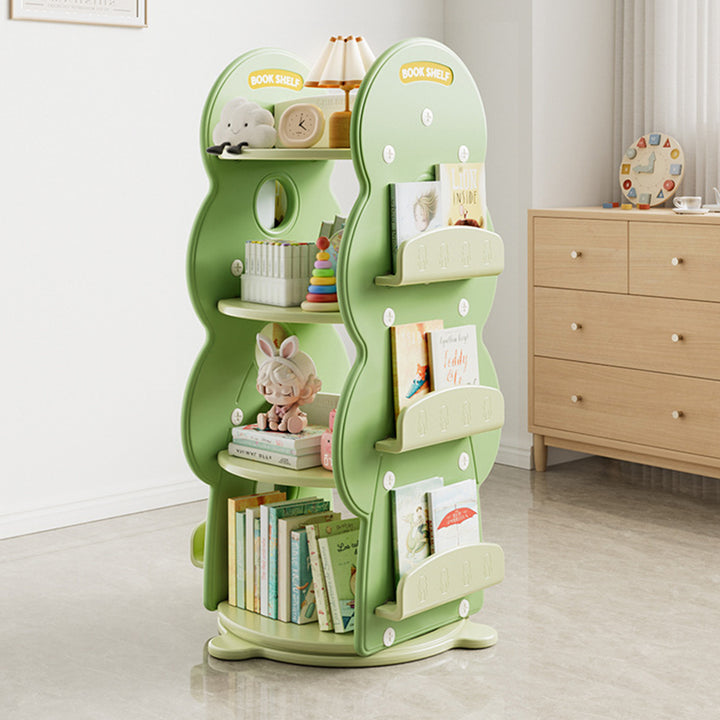 Contemporary Creative Rectangular Christmas Tree HDPE Rotatable Kids Bookshelf 4-Tier For Home Office