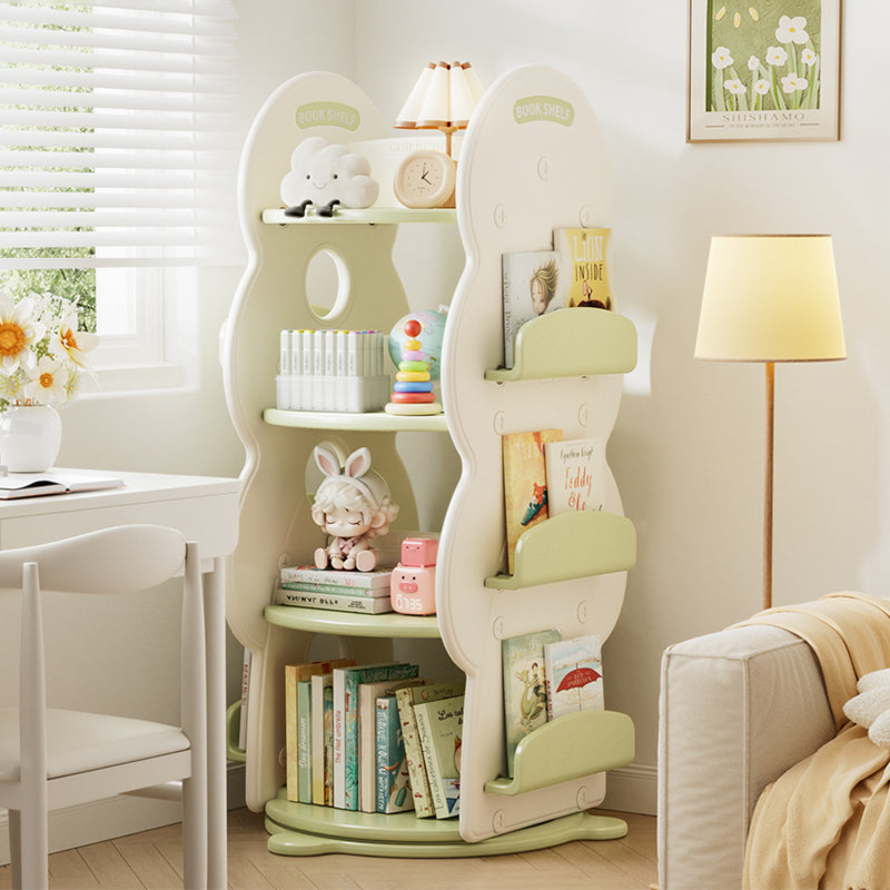 Contemporary Creative Rectangular Christmas Tree HDPE Rotatable Kids Bookshelf 4-Tier For Home Office