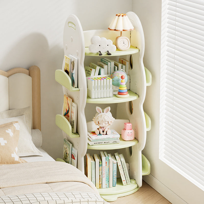 Contemporary Creative Rectangular Christmas Tree HDPE Rotatable Kids Bookshelf 4-Tier For Home Office
