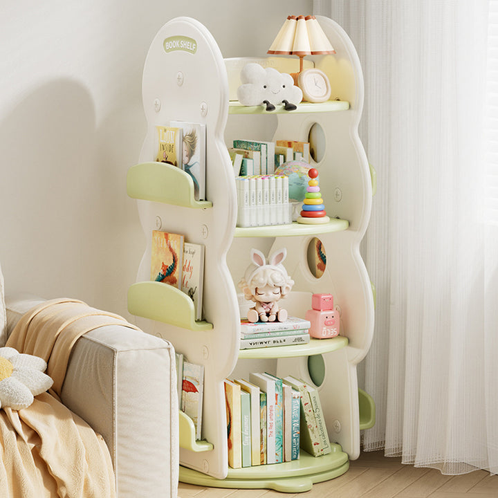 Contemporary Creative Rectangular Christmas Tree HDPE Rotatable Kids Bookshelf 4-Tier For Home Office