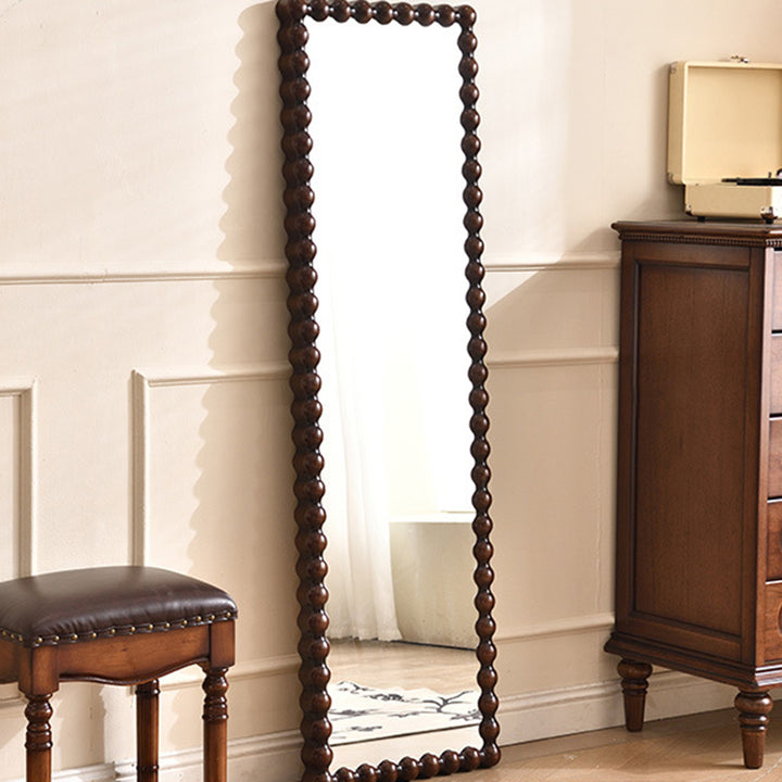 Traditional Vintage Rectangular Rubberwood Plywood Glass Accent Full-Length Mirror For Entryways