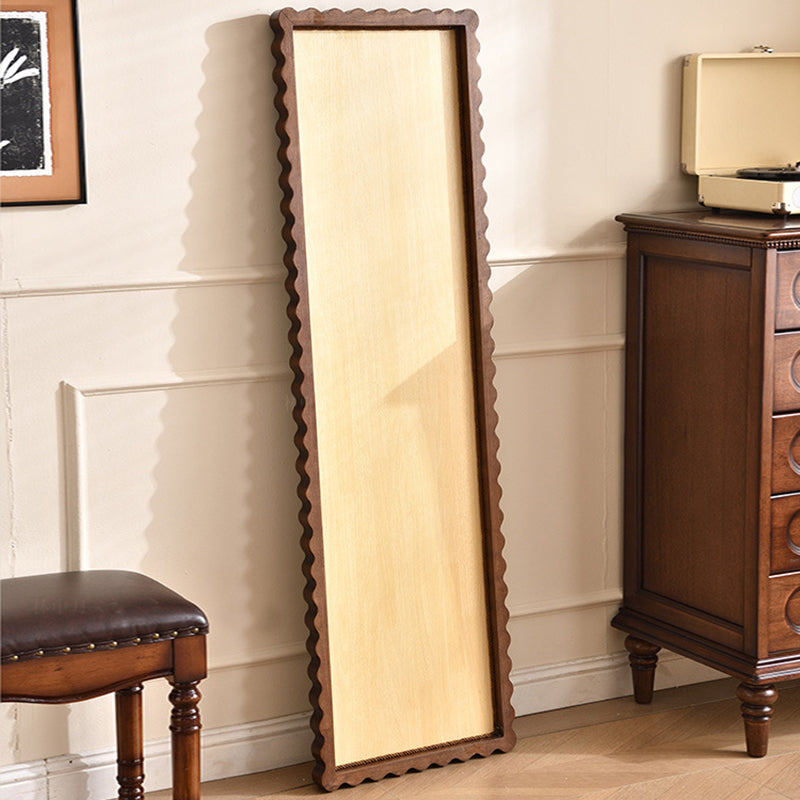 Traditional Vintage Rectangular Rubberwood Plywood Glass Accent Full-Length Mirror For Entryways