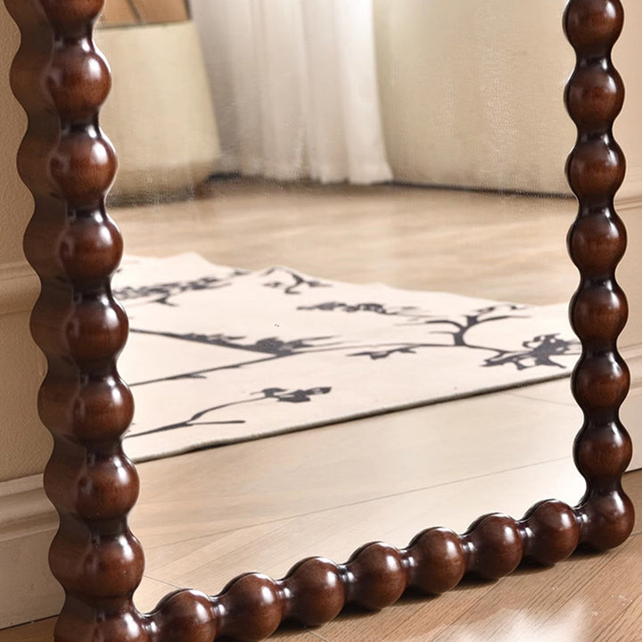 Traditional Vintage Rectangular Rubberwood Plywood Glass Accent Full-Length Mirror For Entryways