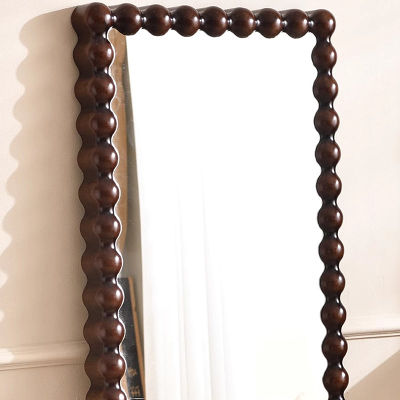 Traditional Vintage Rectangular Rubberwood Plywood Glass Accent Full-Length Mirror For Entryways