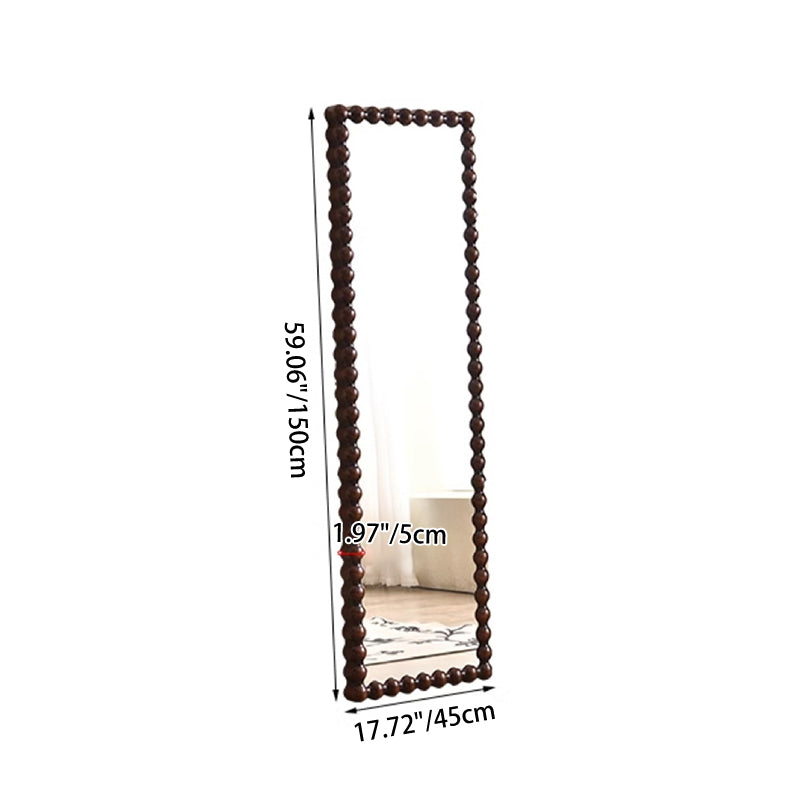Traditional Vintage Rectangular Rubberwood Plywood Glass Accent Full-Length Mirror For Entryways