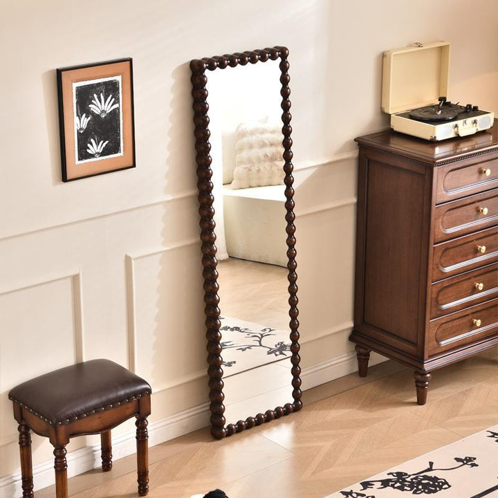 Traditional Vintage Rectangular Rubberwood Plywood Glass Accent Full-Length Mirror For Entryways