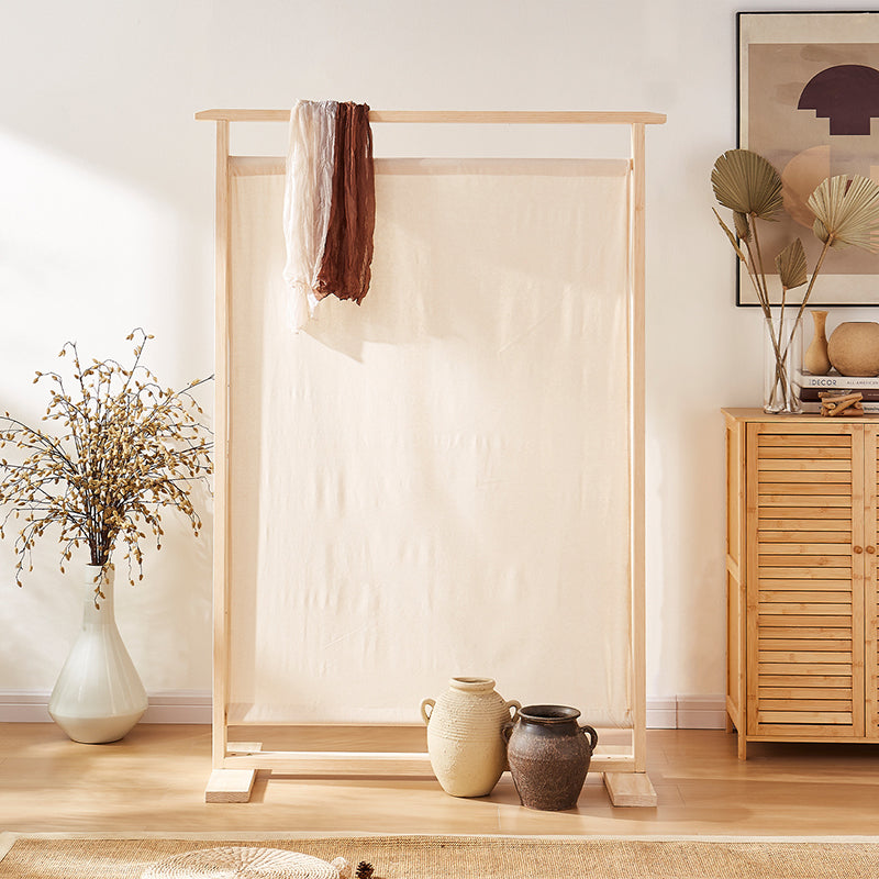 Paravent rectangulaire traditionnel en bois massif de style chinois avec tissu en lin pour salon 