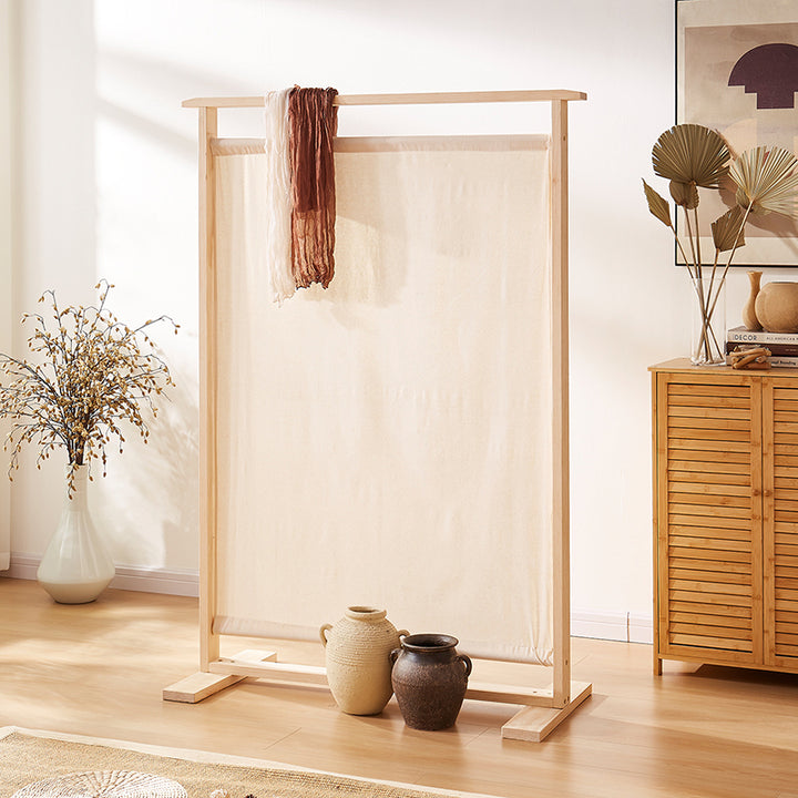 Paravent rectangulaire traditionnel en bois massif de style chinois avec tissu en lin pour salon 