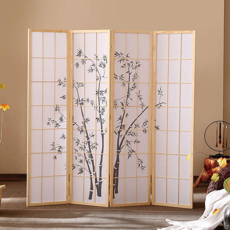 Traditioneller japanischer rechteckiger Raumteiler aus Vliesstoff und Kiefernholz für das Wohnzimmer 