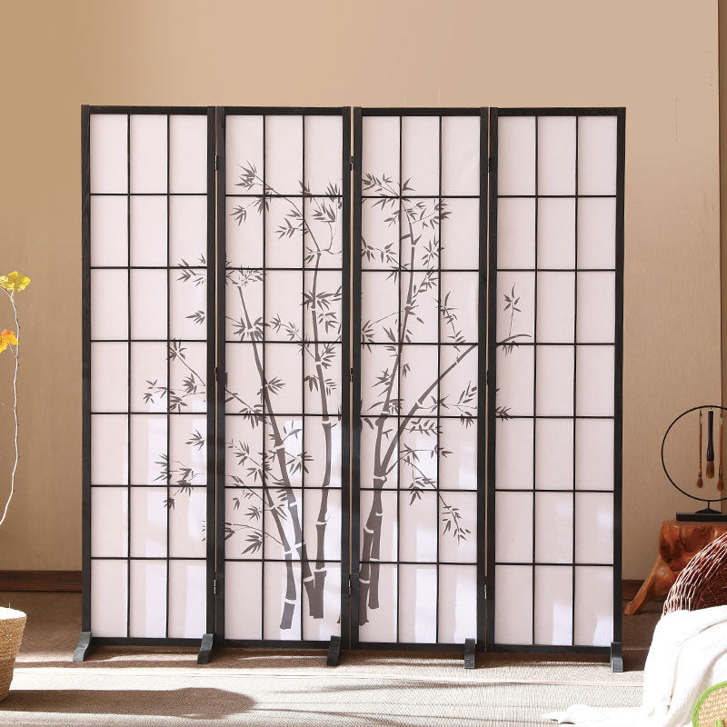 Traditioneller japanischer rechteckiger Raumteiler aus Vliesstoff und Kiefernholz für das Wohnzimmer 