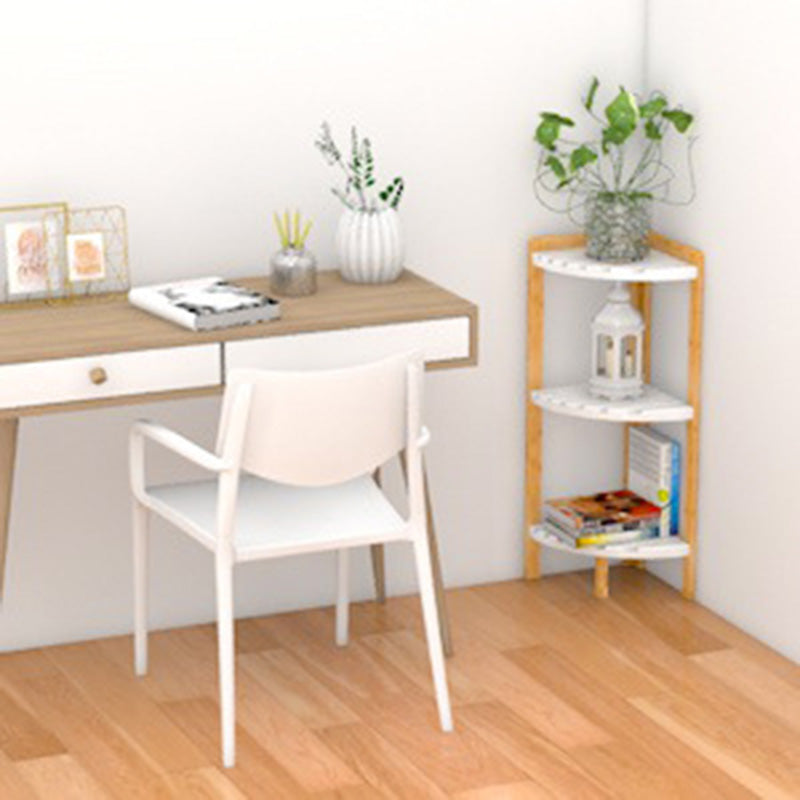 Modern Minimalist Cylindrical Fan-Shaped Medium Density Fiberboard Bamboo Corner Shelf Unit 3-Tier For Living Room