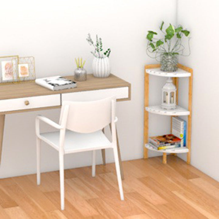Modern Minimalist Cylindrical Fan-Shaped Medium Density Fiberboard Bamboo Corner Shelf Unit 3-Tier For Living Room