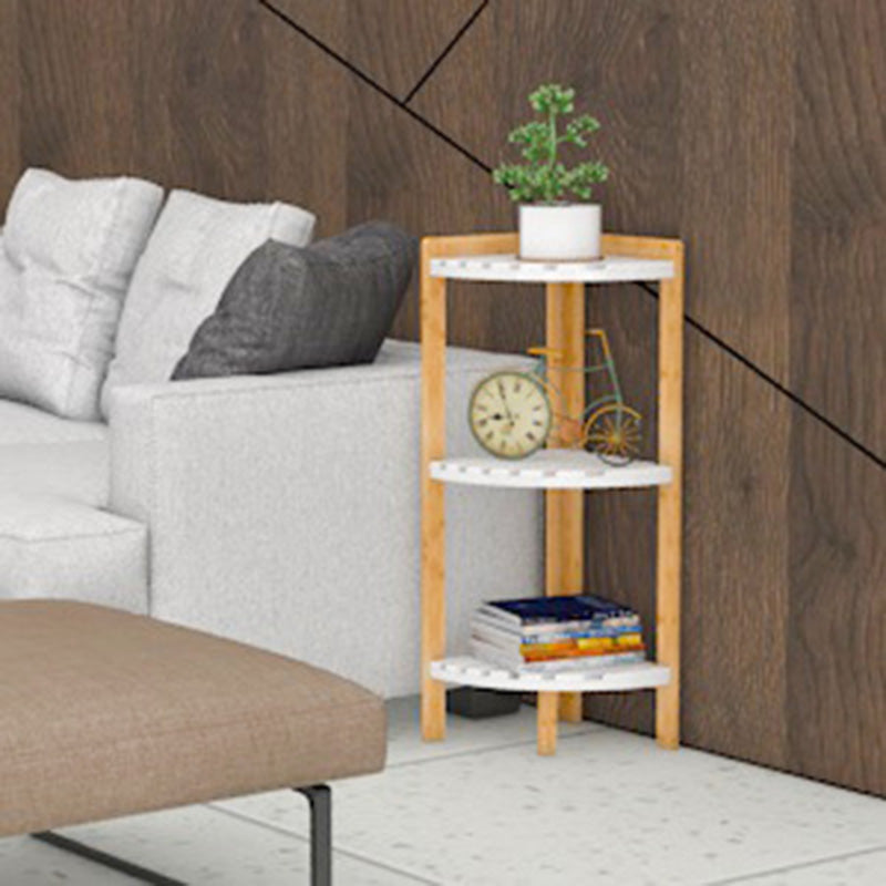 Modern Minimalist Cylindrical Fan-Shaped Medium Density Fiberboard Bamboo Corner Shelf Unit 3-Tier For Living Room