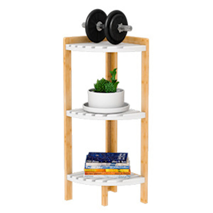 Modern Minimalist Cylindrical Fan-Shaped Medium Density Fiberboard Bamboo Corner Shelf Unit 3-Tier For Living Room