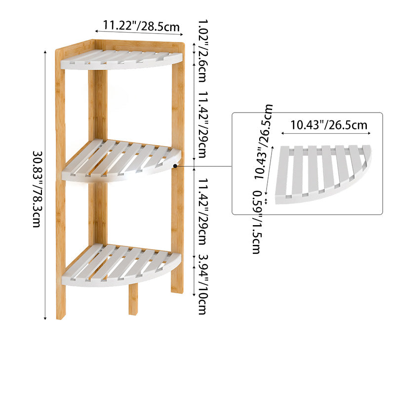 Modern Minimalist Cylindrical Fan-Shaped Medium Density Fiberboard Bamboo Corner Shelf Unit 3-Tier For Living Room