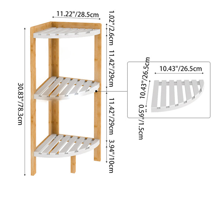 Unidad de Estante de Esquina de Bambú de Tablero de Fibra de Densidad Media en Forma de Cilindro Minimalista Moderno de 3 Niveles para Sala de Estar 