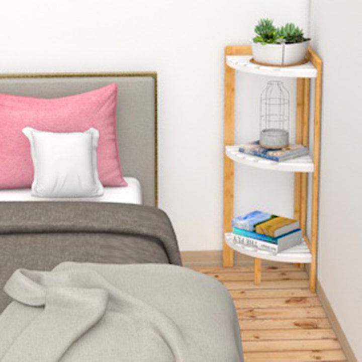 Modern Minimalist Cylindrical Fan-Shaped Medium Density Fiberboard Bamboo Corner Shelf Unit 3-Tier For Living Room