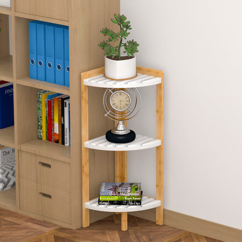 Modern Minimalist Cylindrical Fan-Shaped Medium Density Fiberboard Bamboo Corner Shelf Unit 3-Tier For Living Room