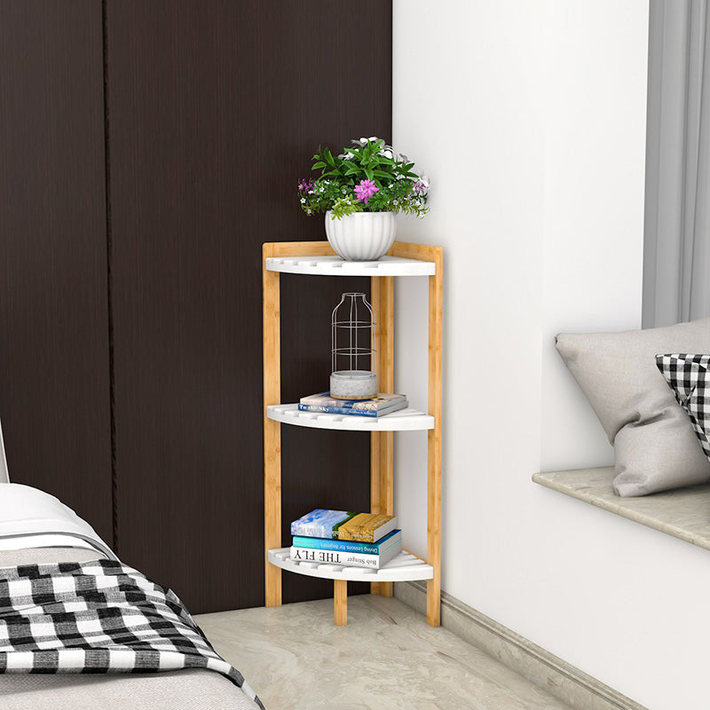 Modern Minimalist Cylindrical Fan-Shaped Medium Density Fiberboard Bamboo Corner Shelf Unit 3-Tier For Living Room