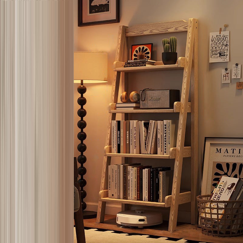 Modern Minimalist Rectangular Ladder Pine Wood Display Rack 4-Tier For Living Room