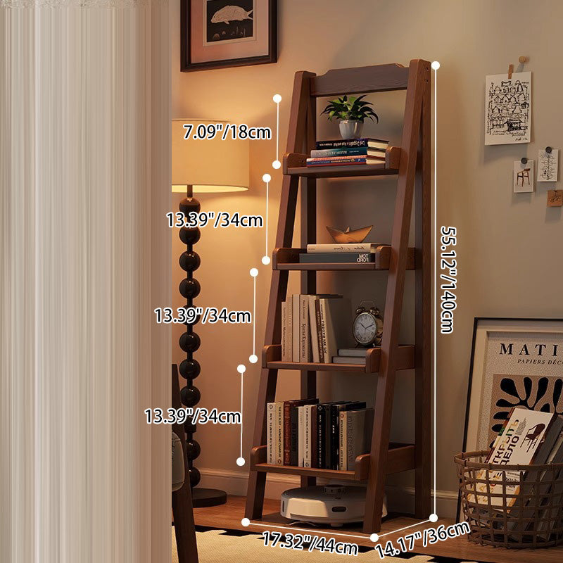 Modern Minimalist Rectangular Ladder Pine Wood Display Rack 4-Tier For Living Room