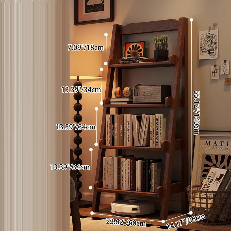 Modern Minimalist Rectangular Ladder Pine Wood Display Rack 4-Tier For Living Room