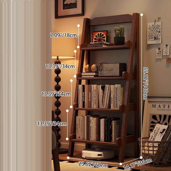 Modern Minimalist Rectangular Ladder Pine Wood Display Rack 4-Tier For Living Room
