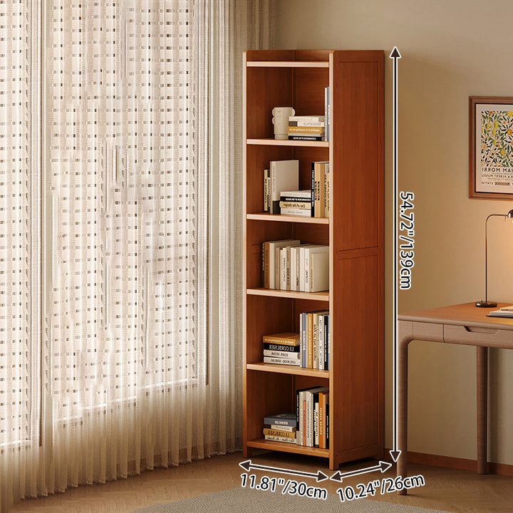 Modern Minimalist Rectangular Nanmu Bamboo Medium Density Fiberboard Bookshelves 3/4/5/6 Tier For Home Office